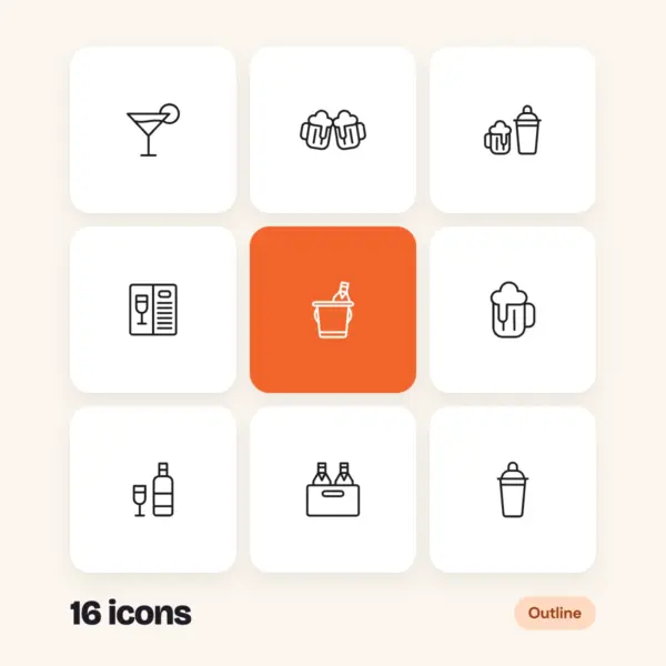 Drinks and Beverages Outline Glyphs Vol. 1