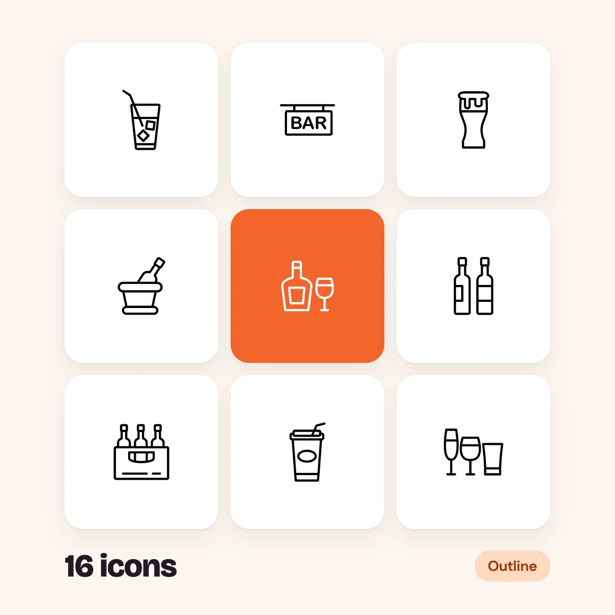 Drinks and Beverages Outline Glyphs Vol. 2
