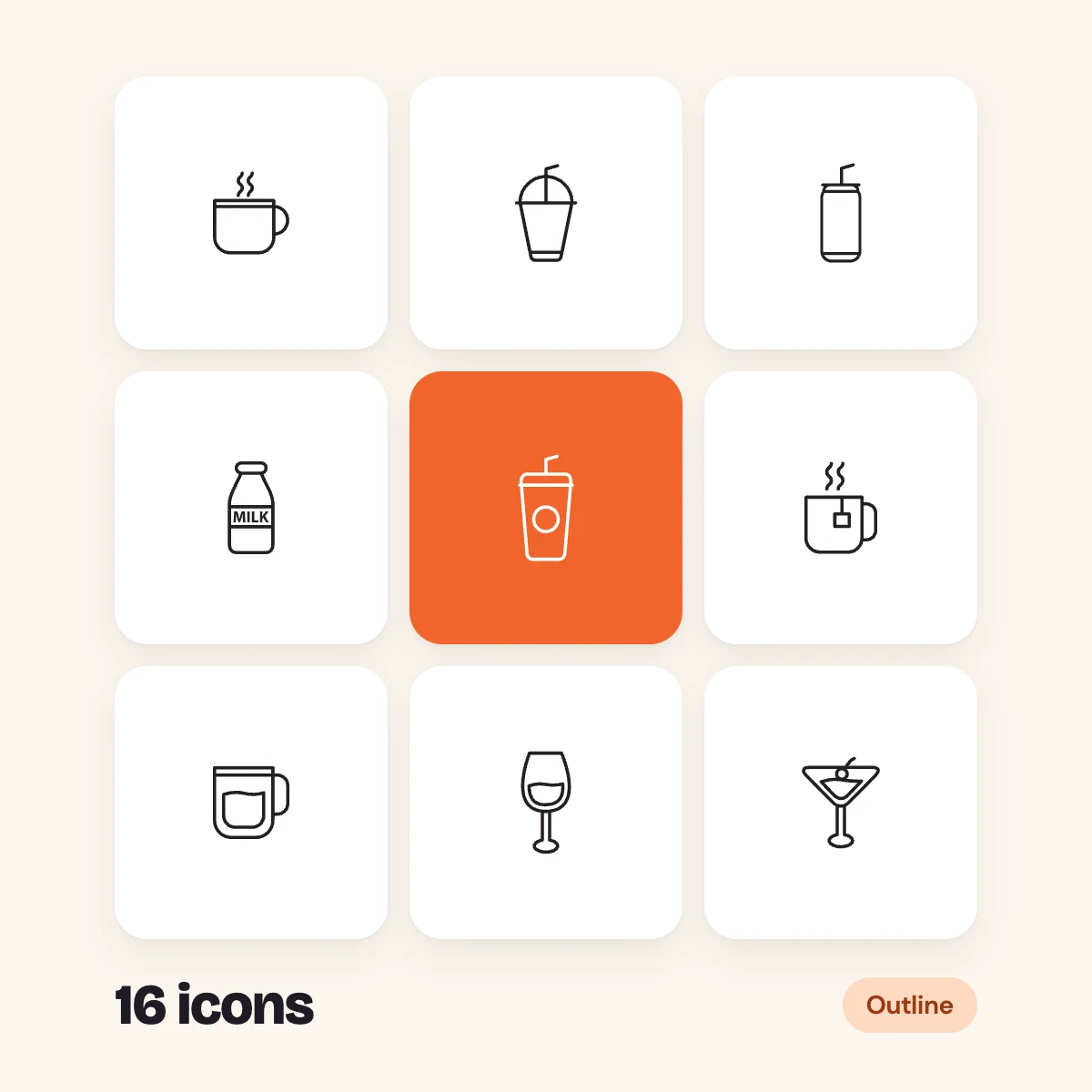 Drinks and Beverages Outline Glyphs Vol. 3