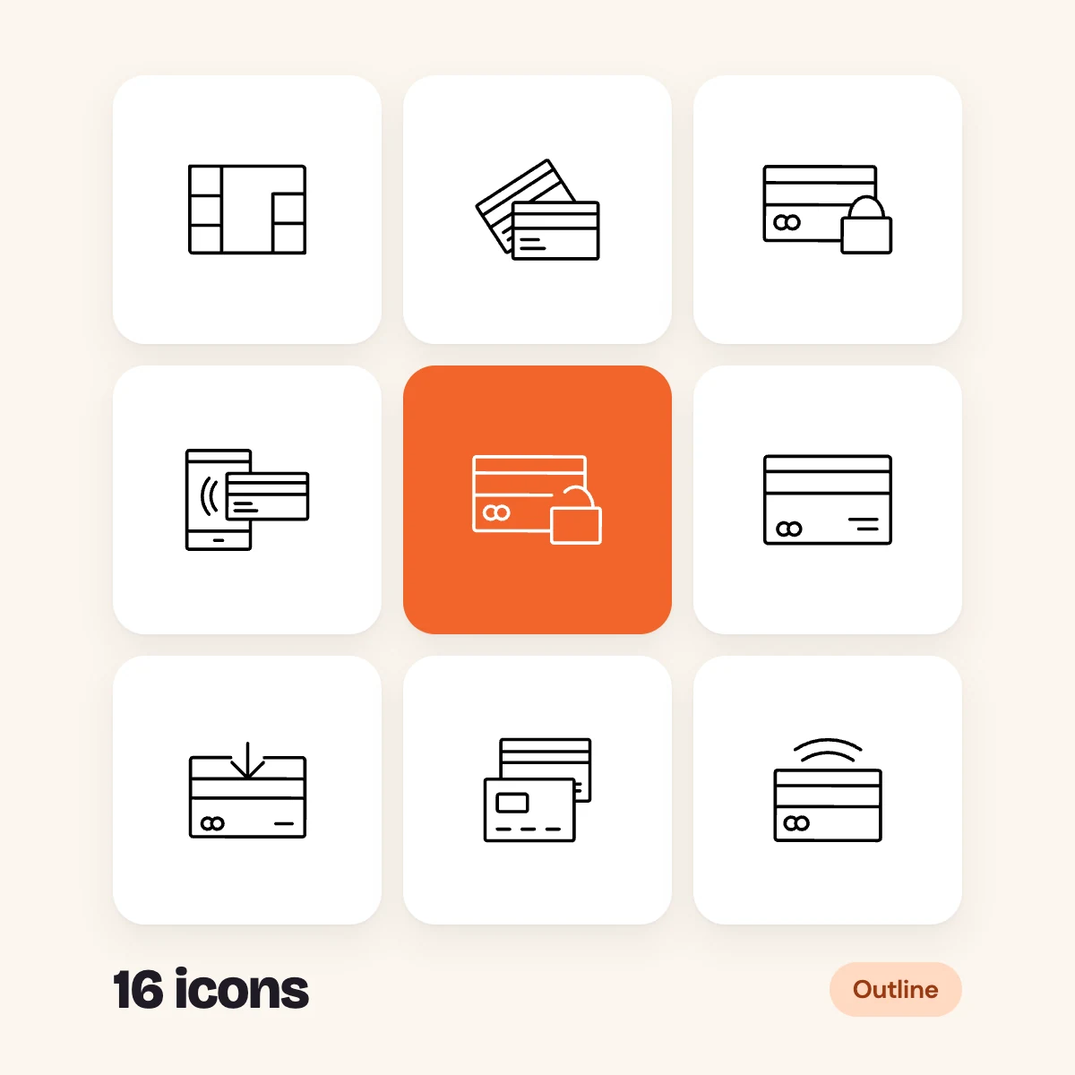 Payment Cards Outline Glyphs